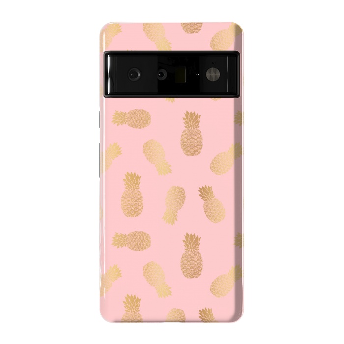 Pixel 6 Pro StrongFit Pink and Gold Pineapples by Julie Erin Designs