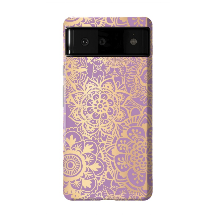 Pixel 6 StrongFit Light Purple and Gold Mandala Pattern by Julie Erin Designs