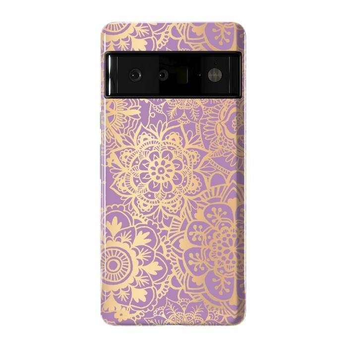 Pixel 6 Pro StrongFit Light Purple and Gold Mandala Pattern by Julie Erin Designs