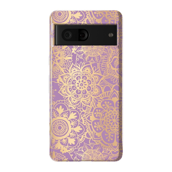 Pixel 7 StrongFit Light Purple and Gold Mandala Pattern by Julie Erin Designs