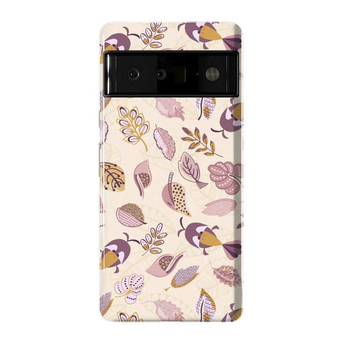 Pixel 6 Pro StrongFit Cute parrots in a fun tossed pattern with funky leaves in purple and mustard by Paula Ohreen