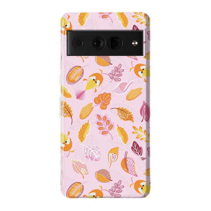 Pixel 7 Pro StrongFit Cute parrots in a fun tossed pattern with funky leaves in pink and orange by Paula Ohreen