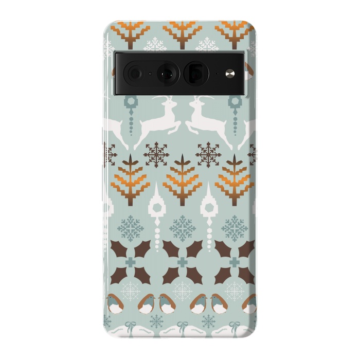 Pixel 7 Pro StrongFit Fair Isle Christmas in blue and brown by Paula Ohreen