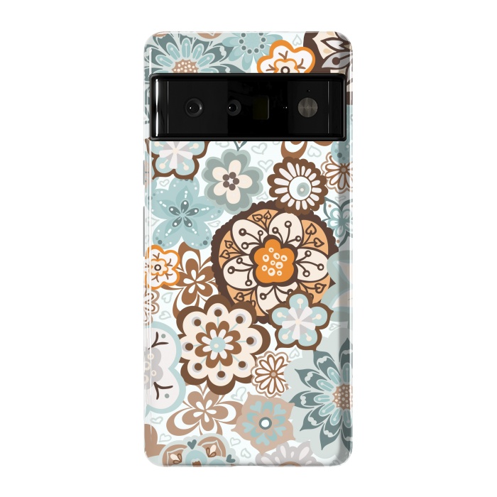 Pixel 6 Pro StrongFit Beautiful Bouquet of Blooms-Blue and Brown by Paula Ohreen