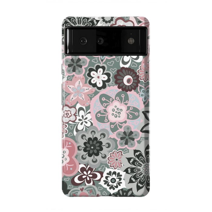 Pixel 6 StrongFit Beautiful Bouquet of Blooms-Dark Grey and Pink by Paula Ohreen