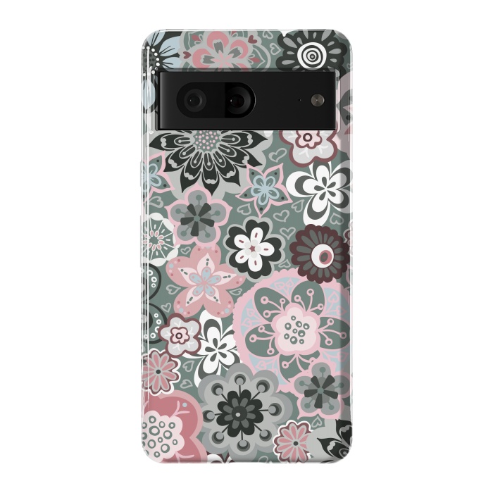 Pixel 7 StrongFit Beautiful Bouquet of Blooms-Dark Grey and Pink by Paula Ohreen