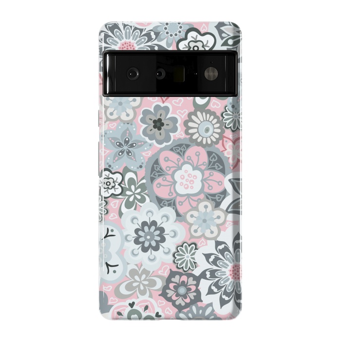 Pixel 6 Pro StrongFit Beautiful Bouquet of Blooms-Light grey and pink by Paula Ohreen