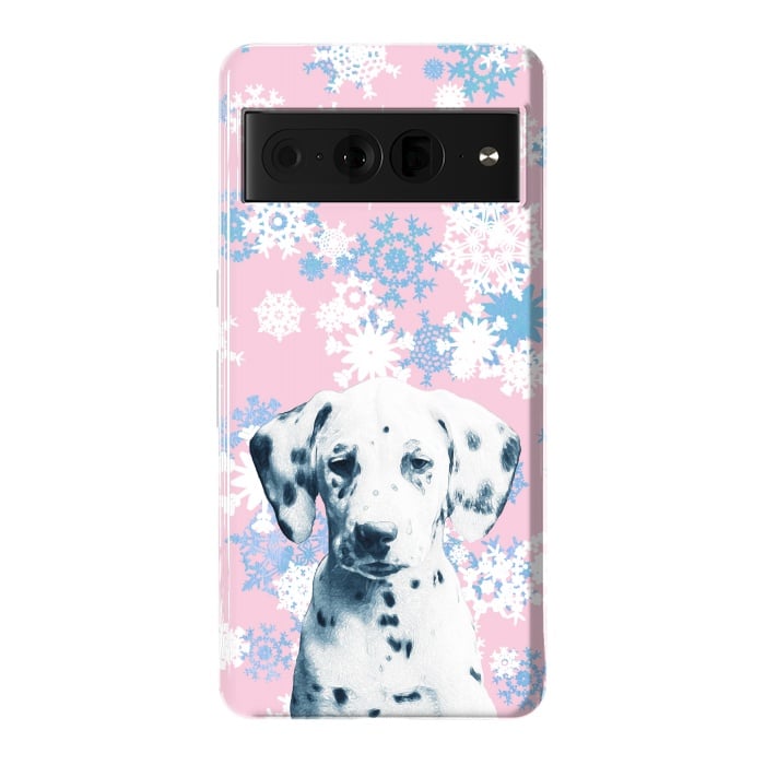 Pixel 7 Pro StrongFit Pink blue dalmatian and snowflakes by Oana 