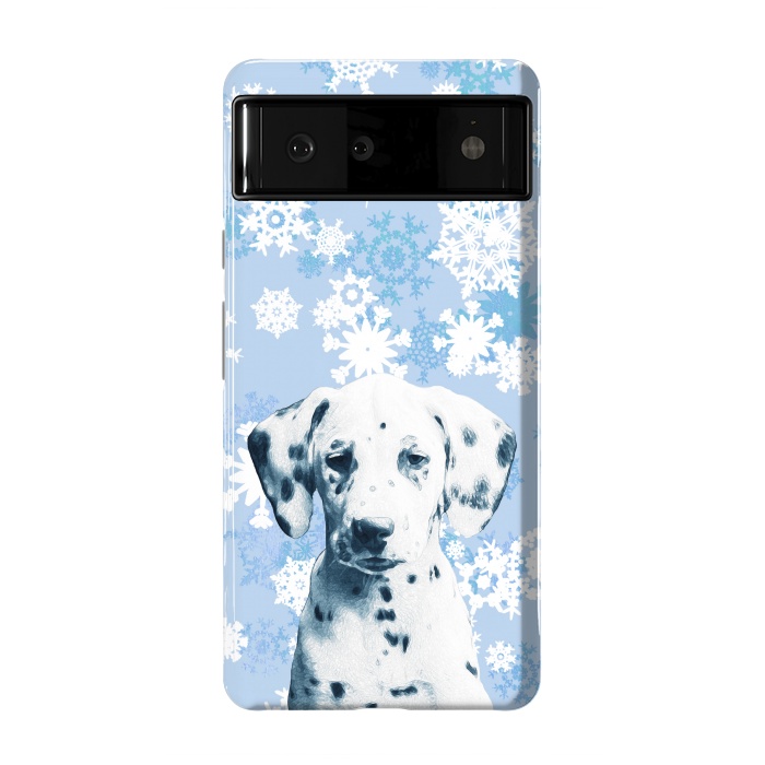 Pixel 6 StrongFit Cute dalmatian and blue white snowflakes by Oana 