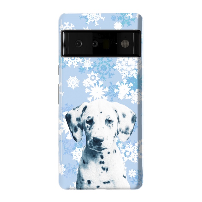 Pixel 6 Pro StrongFit Cute dalmatian and blue white snowflakes by Oana 