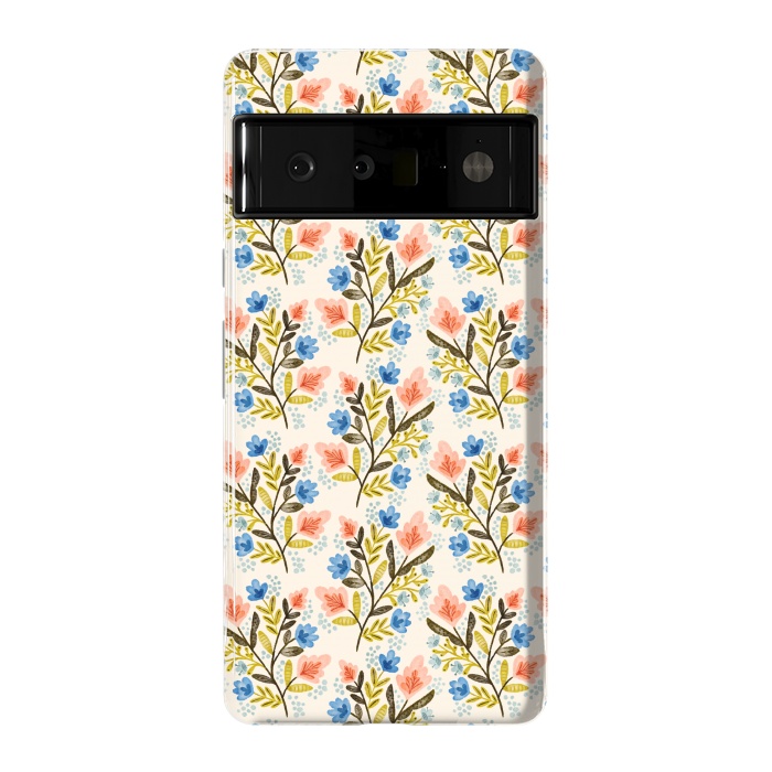Pixel 6 Pro StrongFit Peach and Blue Floral by Noonday Design