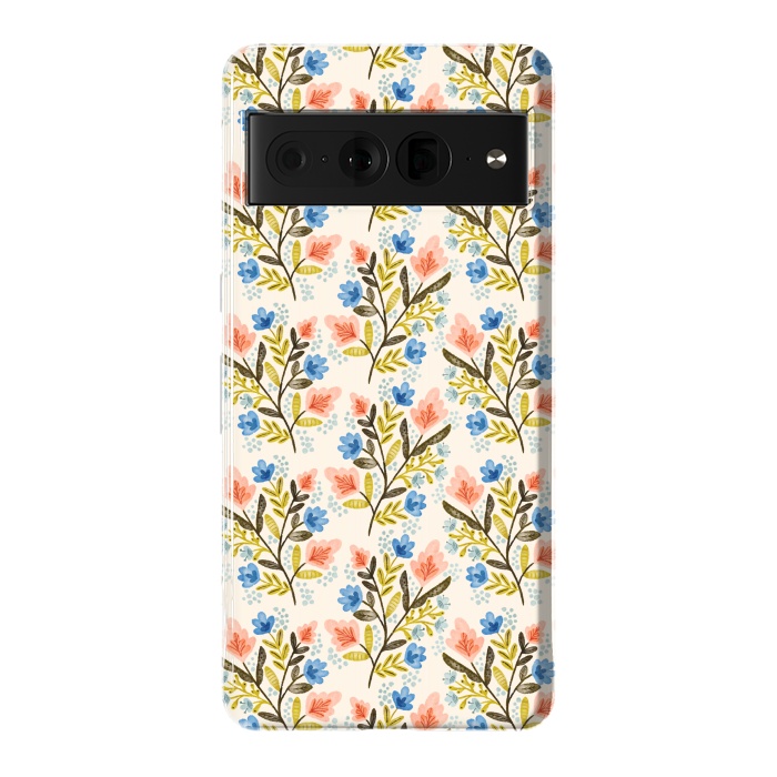 Pixel 7 Pro StrongFit Peach and Blue Floral by Noonday Design