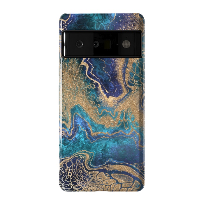 Pixel 6 Pro StrongFit Abstract Background Blue Gold Marble by ArtsCase