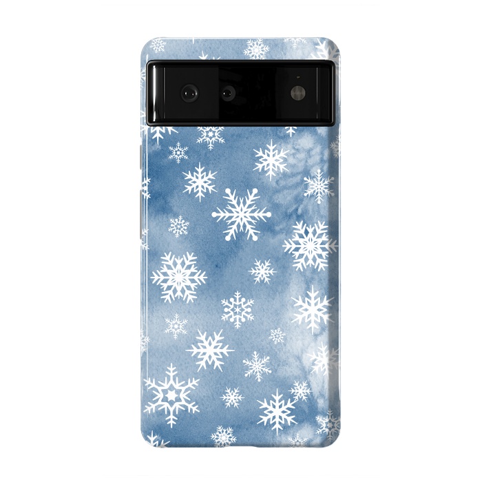 Pixel 6 StrongFit Blue white watercolor Christmas snowflakes by Oana 
