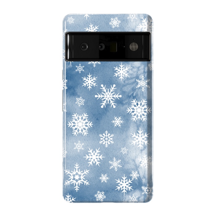 Pixel 6 Pro StrongFit Blue white watercolor Christmas snowflakes by Oana 