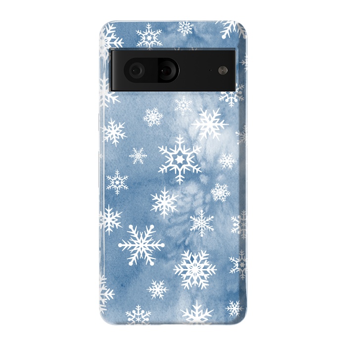 Pixel 7 StrongFit Blue white watercolor Christmas snowflakes by Oana 