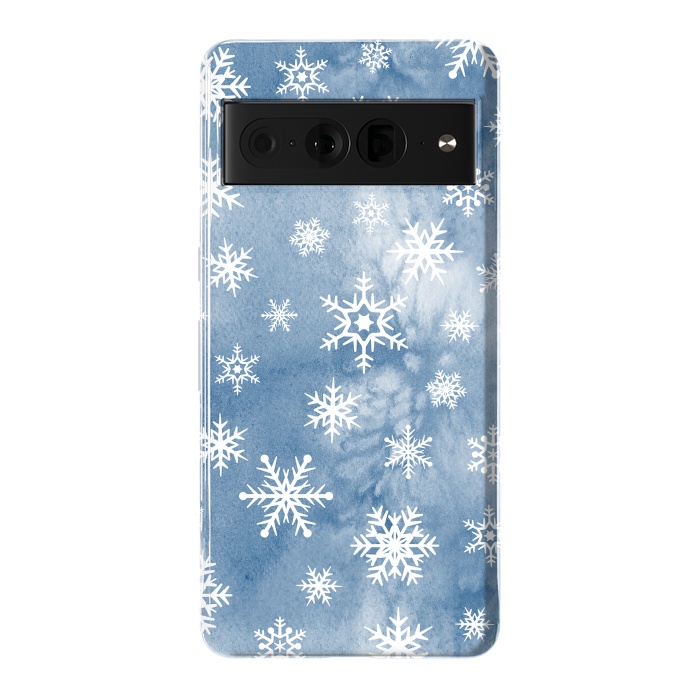 Pixel 7 Pro StrongFit Blue white watercolor Christmas snowflakes by Oana 