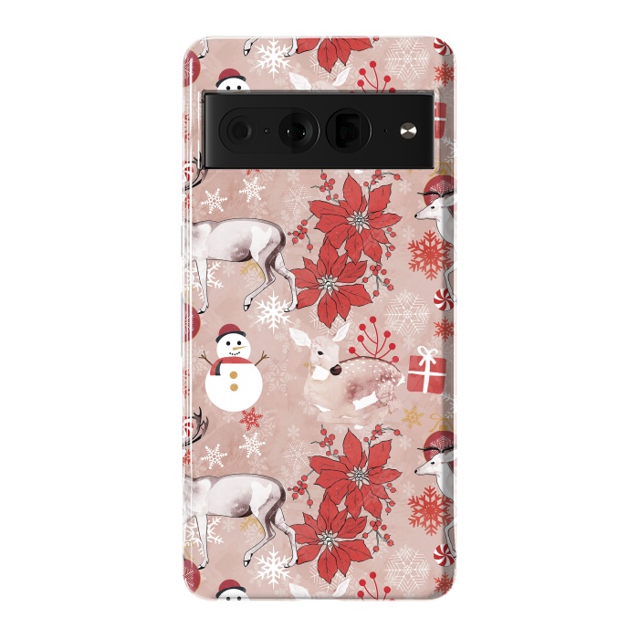 Pixel 7 Pro StrongFit Deers and Christmas ornaments red pink by Oana 