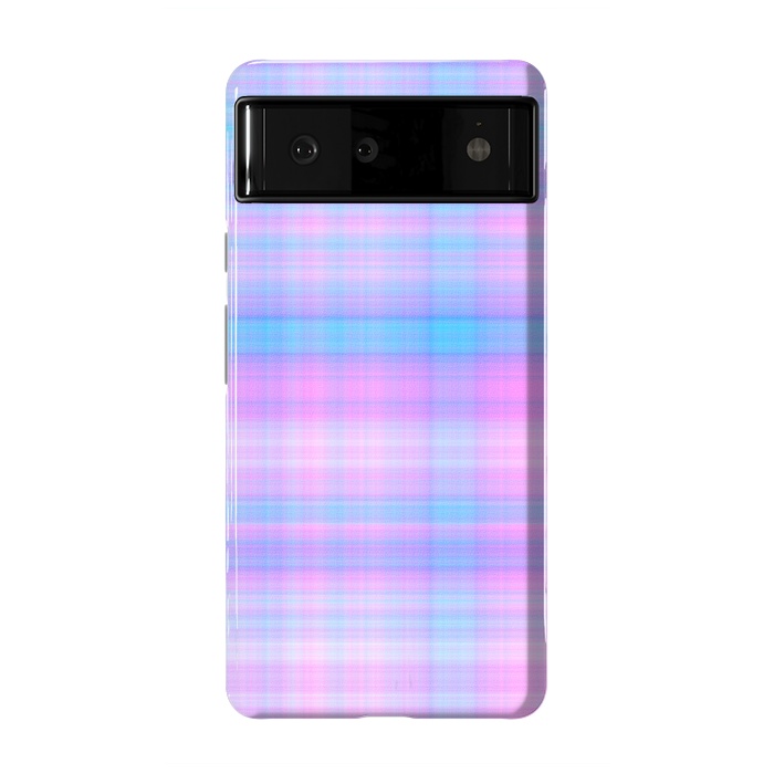 Pixel 6 StrongFit Girly Pastel Plaid Blue Pink by Julie Erin Designs