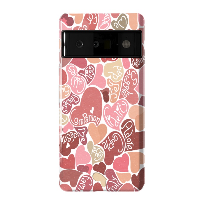 Pixel 6 Pro StrongFit Love hearts with loving words in red and beige by Paula Ohreen