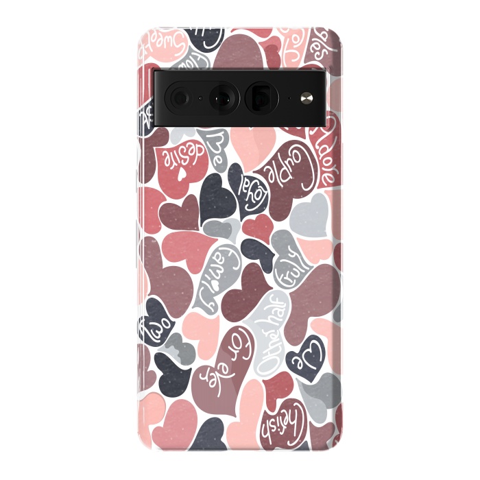 Pixel 7 Pro StrongFit Love hearts with loving words in pink and grey by Paula Ohreen