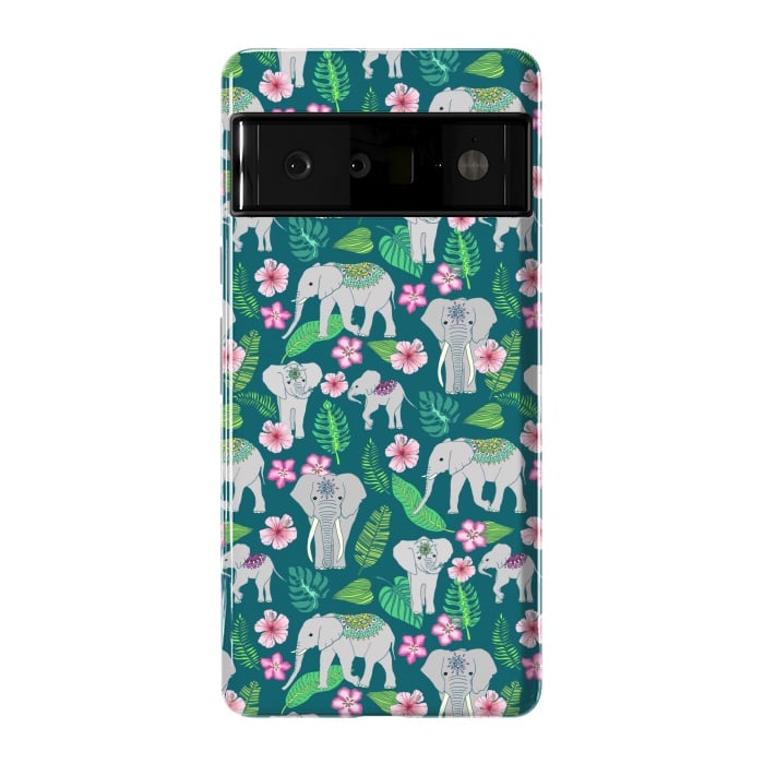 Pixel 6 Pro StrongFit Elephants of the Jungle on Green by Tangerine-Tane