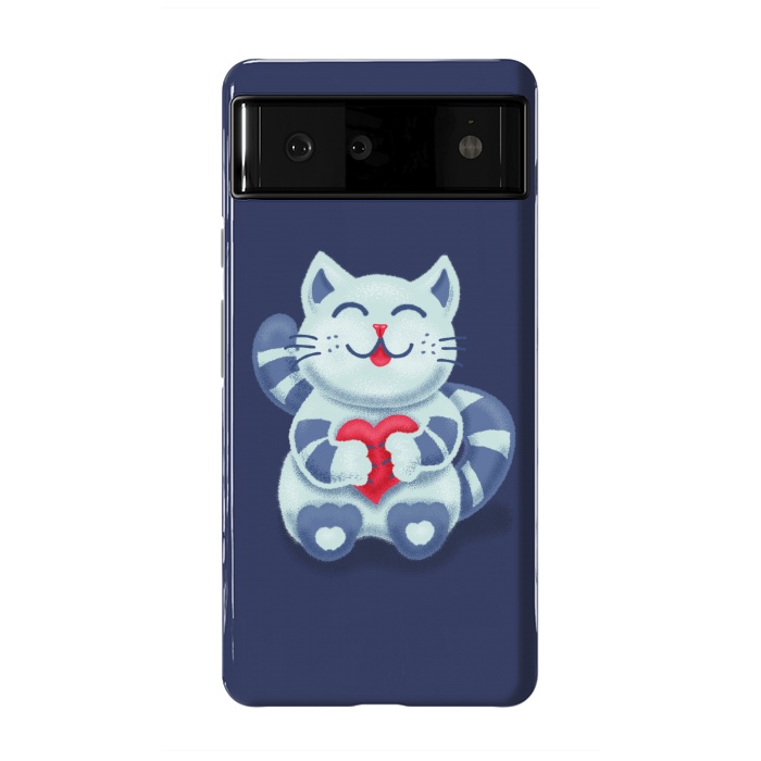 Pixel 6 StrongFit Cute Blue Kitty With Heart In Love by Boriana Giormova