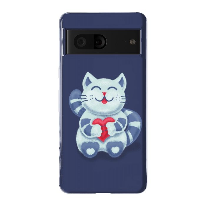 Pixel 7 StrongFit Cute Blue Kitty With Heart In Love by Boriana Giormova