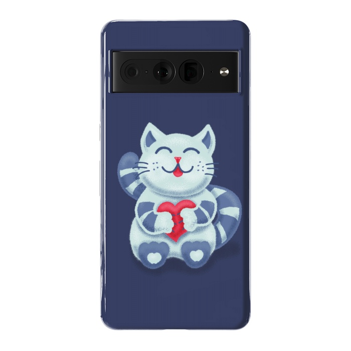 Pixel 7 Pro StrongFit Cute Blue Kitty With Heart In Love by Boriana Giormova