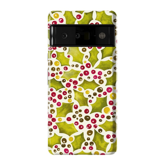 Pixel 6 Pro StrongFit Watercolour Christmas Holly and Berries Pattern by Paula Ohreen