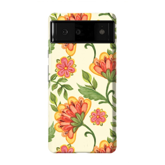 Pixel 6 StrongFit red yellow green floral pattern by MALLIKA