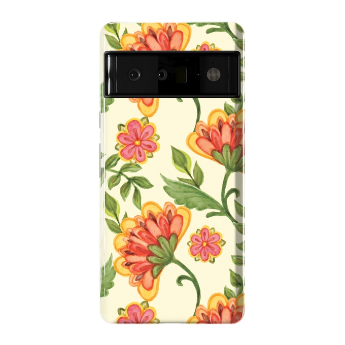 Pixel 6 Pro StrongFit red yellow green floral pattern by MALLIKA