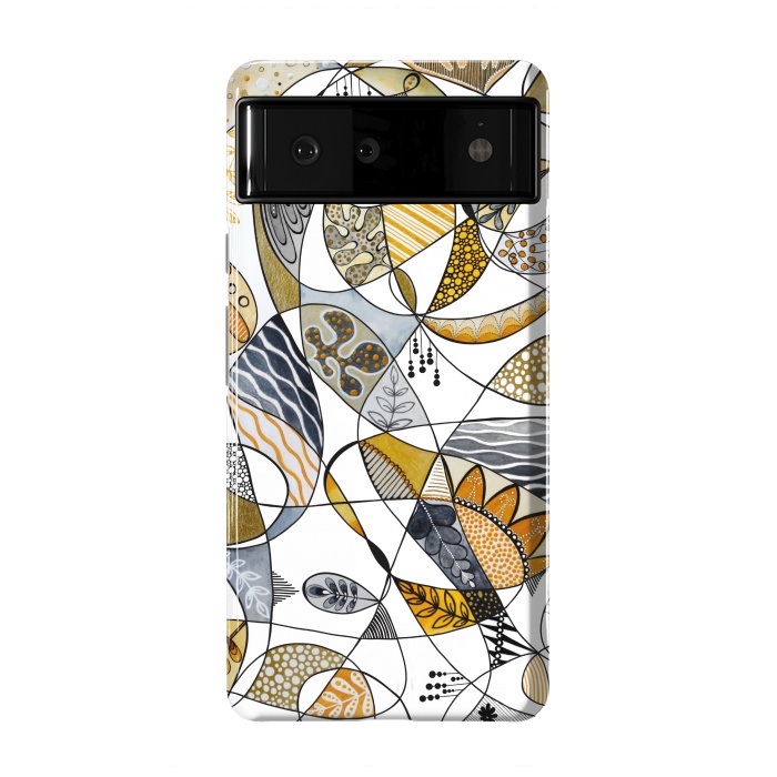 Pixel 6 StrongFit Continuous Line Abstract Art in Grey and Yellow by Paula Ohreen