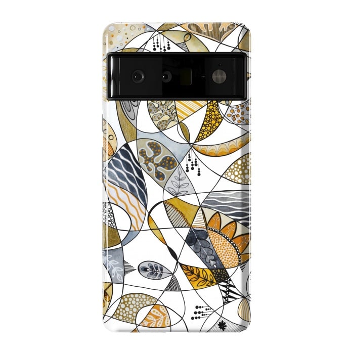 Pixel 6 Pro StrongFit Continuous Line Abstract Art in Grey and Yellow by Paula Ohreen