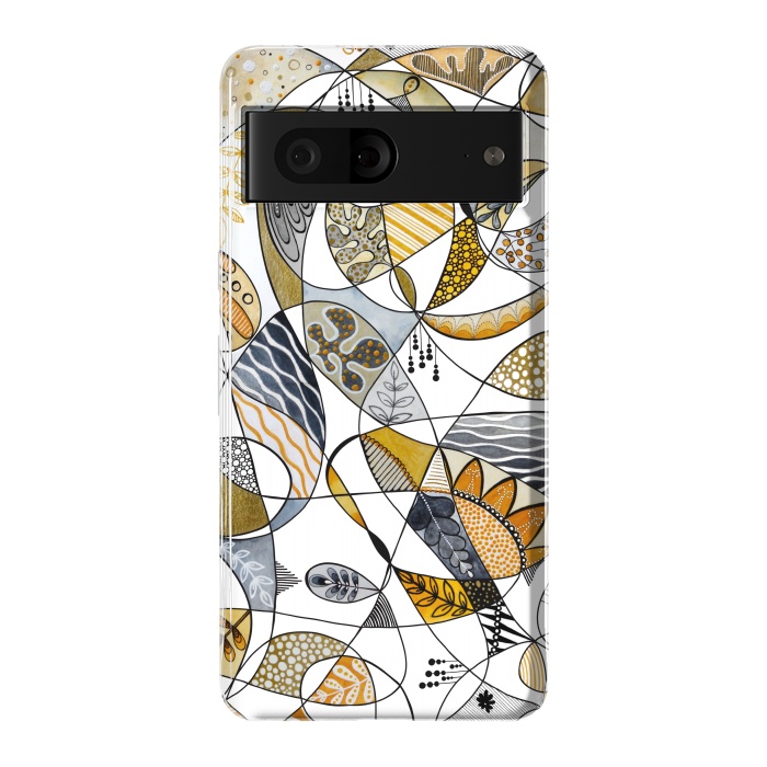 Pixel 7 StrongFit Continuous Line Abstract Art in Grey and Yellow by Paula Ohreen