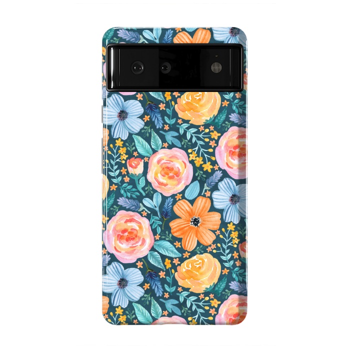 Pixel 6 StrongFit Bold Blooms on Dark Teal by Tangerine-Tane