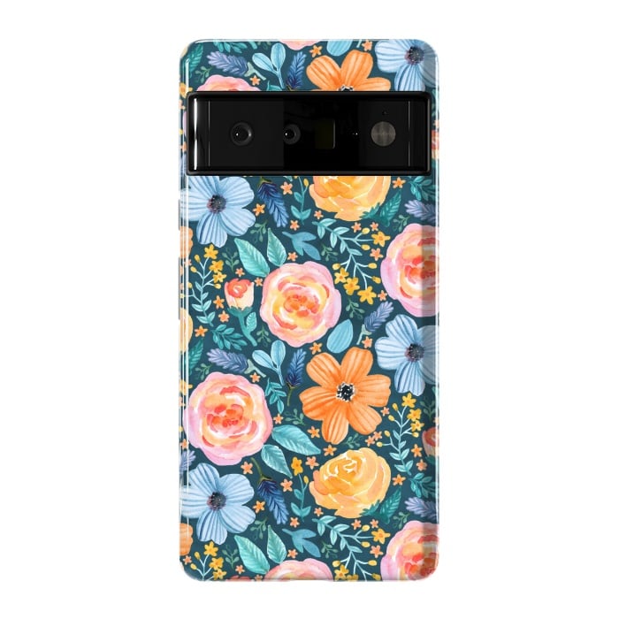 Pixel 6 Pro StrongFit Bold Blooms on Dark Teal by Tangerine-Tane