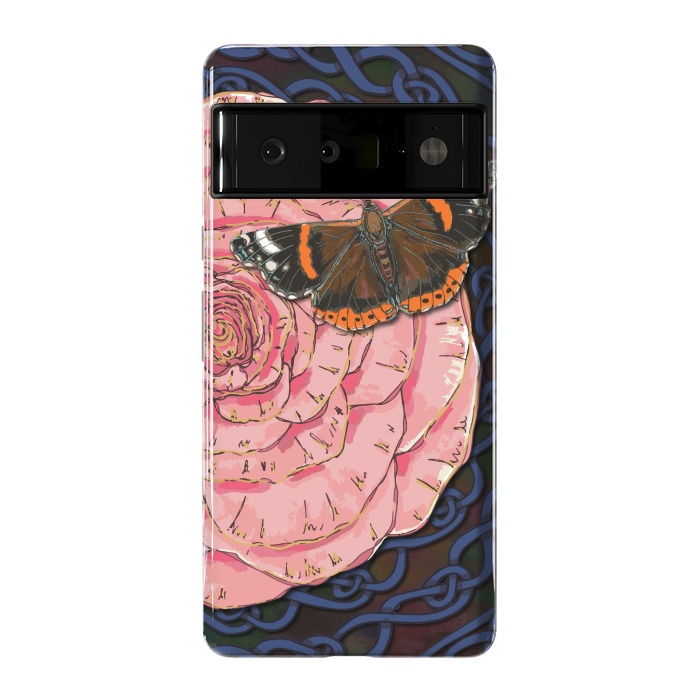 Pixel 6 Pro StrongFit Pink Rose and Butterfly by Lotti Brown