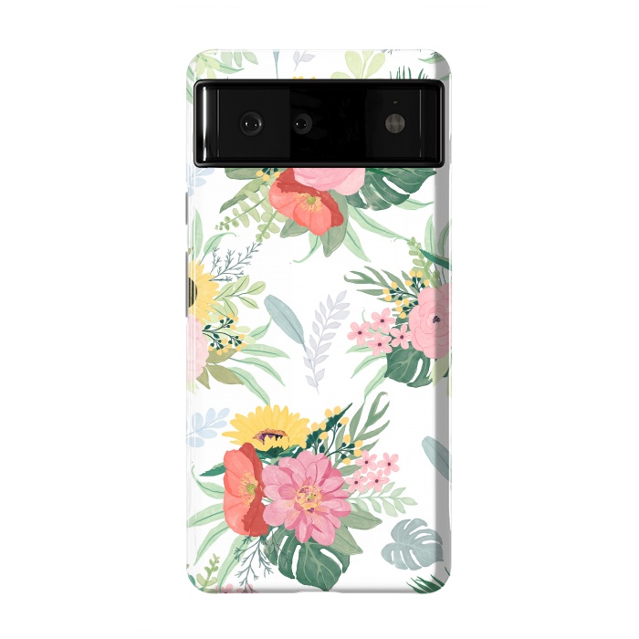 Pixel 6 StrongFit Girly Watercolor Poppy & Sunflowers Floral Design by InovArts