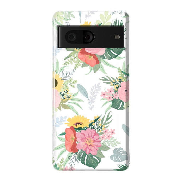 Pixel 7 StrongFit Girly Watercolor Poppy & Sunflowers Floral Design by InovArts