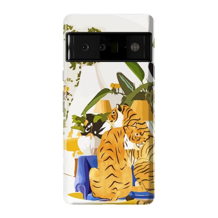 Pixel 6 Pro StrongFit Tiger Reserve Villa | Bohemian Tropical Jungle Décor | Pastel Honeymoon Couple Love Wildlife by Uma Prabhakar Gokhale