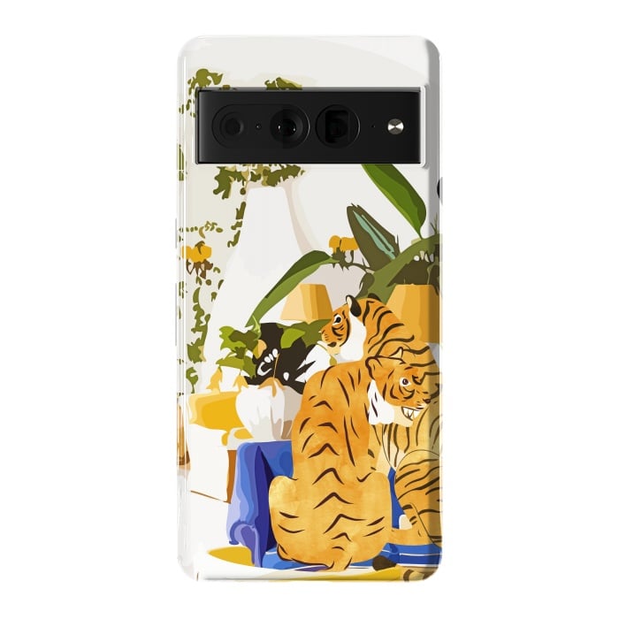 Pixel 7 Pro StrongFit Tiger Reserve Villa | Bohemian Tropical Jungle Décor | Pastel Honeymoon Couple Love Wildlife by Uma Prabhakar Gokhale