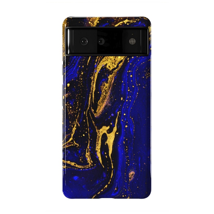 Pixel 6 StrongFit Blue marble and abstract gold background texture with swirls by ArtsCase