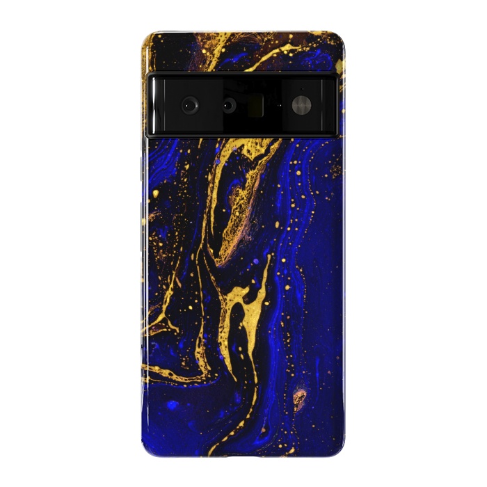 Pixel 6 Pro StrongFit Blue marble and abstract gold background texture with swirls by ArtsCase