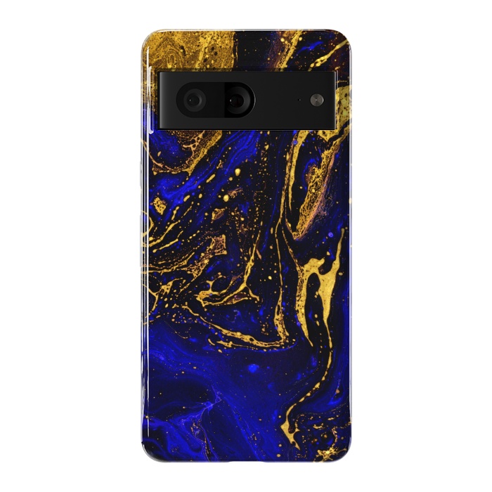 Pixel 7 StrongFit Blue marble and abstract gold background texture with swirls by ArtsCase