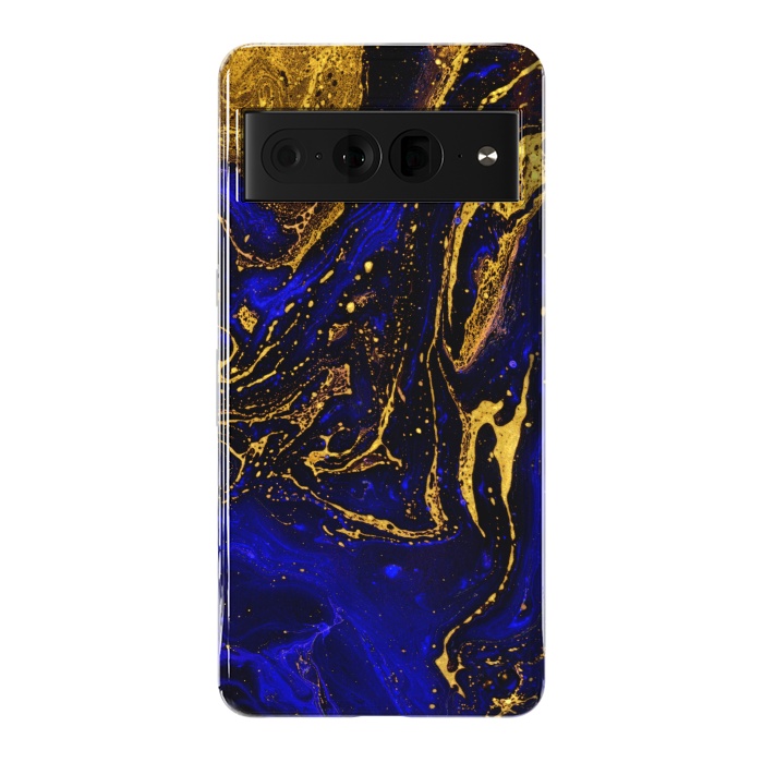 Pixel 7 Pro StrongFit Blue marble and abstract gold background texture with swirls by ArtsCase