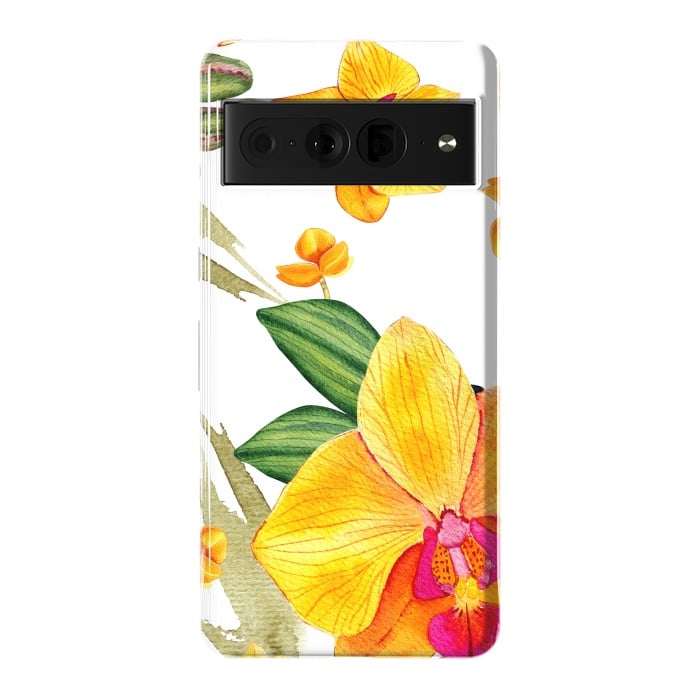 Pixel 7 Pro StrongFit watercolor yellow orchid flowers by haroulita