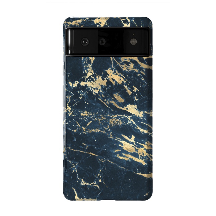 Pixel 6 StrongFit dark blue gold marble by haroulita
