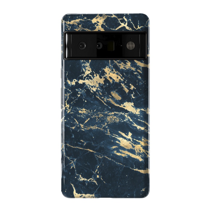 Pixel 6 Pro StrongFit dark blue gold marble by haroulita
