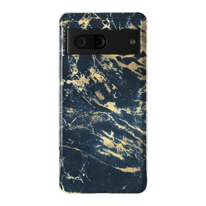 Pixel 7 StrongFit dark blue gold marble by haroulita